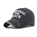 Washed black baseball cap with THE BLACK embroidery and distressed brim details - Black