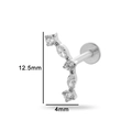 G23 titanium labret stud with five marquise and round cubic zirconia stones, size 12.5mm x 4mm - Five Stones Marquise Long Style-Silver (T2503-5#银)
