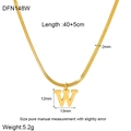 Detail view of 18K gold plated snake chain necklace with letter W pendant measurements - Style W (DFN148W)