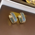 Macro detail of 14K gold plated earrings with blue and green micro-pave zircons - 3# Golden Blue-Green Gradient Zircon U-Shape Ear Clip