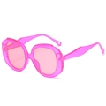 Fashionable oversized round sunglasses in translucent bright pink finish with thick frames - Pink