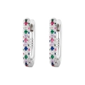 Macro detail of S925 sterling silver huggie hoops with rainbow zircon stones - Silver Circle Colorful Zirconia Ear Buckle