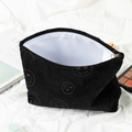 Trousse à maquillage en velours côtelé noir avec motif smiley et fermeture éclair - Grand / Grande Trousse à Maquillage Noire Yeux en Cœur