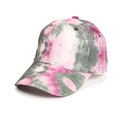 Detail of pink and grey tie-dye baseball cap with curved brim and cotton texture - Adjustable / Rose Red