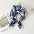 Blue and white Toile de Jouy silk scarf with forest print and navy border finish - Blue Forest Toile de Jouy
