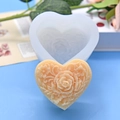 Rose heart silicone mold for DIY cakes, soap, and candles with detailed floral relief - Rose Flower Heart Relief (634)