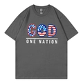 Dark gray oversized T-shirt with God One Nation flag print and relaxed fit - Dark Gray