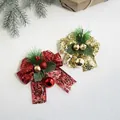 Fiocchi decorativi natalizi con aghi di pino e campanelli in rosso e oro - Fiocco con Paillettes Rosso/Oro Set da 2
