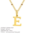 Gold plated stainless steel letter E pendant necklace for women with bead chain - Letter E / Gold