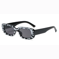 Retro rectangle sunglasses in black with white graffiti lettering on the frame - C23 Black White Pattern