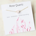 Detailed close-up of rose quartz stone on gold chain with card featuring love and kindness - Necklace Only Without Card / Rose Quartz