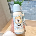 Portable stainless steel thermos bottle with cute puppy design and handy strap for daily use. - 500ml / Blue Cartoon Style (BWB6113)