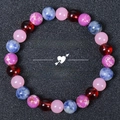 Pink quartz and emperor stone beaded stretch bracelet with colorful natural stones - Colorful Energy Crystal Mix Style (LOVE SPELL-7)