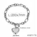Pulsera con colgante de corazón de acero inoxidable plateado con cierre de palanca OT - Color Acero(KB184160-Z)
