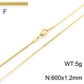 Golden titanium steel snake chain necklace 600mm x 1.2mm with lobster clasp closure - Gold 1.2mm Width 60cm Length (KN203593-Z)