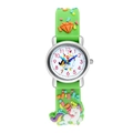 Detail of green silicone strap with 3D unicorn pattern on a kids quartz wrist watch - Green