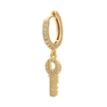 Detail of gold-plated key charm earring with micro-pave white cubic zirconia crystals - Gold Key with White Zircon