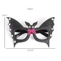 Glittery black bat glasses frame with pink bow and dimensions for Halloween parties - Zirconia Black Bat Decorative Glasses