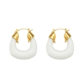 U-shaped stainless steel 18K gold plated hoop earrings with white resin inlay - Chunky Acrylic U-Shaped Hoop Earrings - White