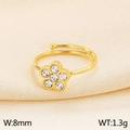 Bague ouverte dorée en forme de pétale avec oxydes de zirconium pour femme - Style D Fleur à Six Zircons (KR103983-GC)