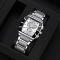 Square silver business watch for men with steel mesh strap and three-eye dial in gift box - Watch Only Style / Silver Watch