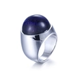 Polished stainless steel ring featuring a large domed dark blue starry glass inlay - Purple Cosmic (KR88913S-K)