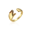 18K gold open ring featuring letter N design with colorful rainbow zircons and metal finish - Adjustable Open / Letter Z