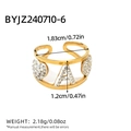 Golden stainless steel wide ring with letter A, heart pattern and white crystal accents - Letter A Hollow Style (BYJZ240710-6)