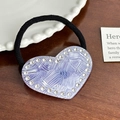 Purple heart hair tie with shimmering rhinestones on black elastic band for women - Hair Tie / Purple