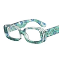 Square sunglasses with transparent frame featuring colorful tropical palm leaf patterns - C17 Green Tropical Floral Frame Clear Lens