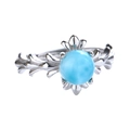 Elegant S925 sterling silver ring featuring a sky blue oval gemstone and floral patterns - Larimar Style (LR075)