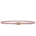 Slim pink leather belt for women featuring a minimalist golden double ring buckle design - Taro