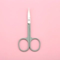 Precision stainless steel grooming scissors with ergonomic gray handles on pink background - Pointed Tip Beauty Scissors / Green