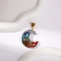 Crescent moon resin pendant with colorful crystal chips and golden spiral charm - Moon Shape Without Chain