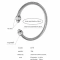 Silver titanium steel twisted cable cuff bracelet with crystal paved end caps - Z270-Pave Zircon Cylinder End Cap Bracelet / Steel