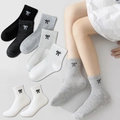 Children's cotton socks featuring classic bow embroidery and ribbed cuffs in four colors - Flat Bow / 3-5 Years (Feet length 13-15cm)
