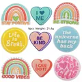 Set of 9 macaron-colored embroidery patches featuring rainbow and heart designs - Sunshine Quotes Patch Assortment