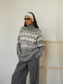 Cozy grey Fair Isle knit sweater for women with Nordic patterns and relaxed fit - S / Light Gray