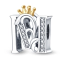 Detail of silver letter M bead with crystal pave and gold crown for DIY bracelet - Letter M