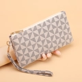 Vintage clutch bag featuring geometric triangle pattern in beige and brown finish - White (Dark Coffee Grid)