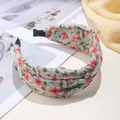 Green floral bow headband with red flower patterns and retro fabric knot style - Floral Knot (FK-B178 Blue)