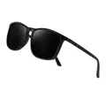 Gafas de sol polarizadas cuadradas negras con patillas de rayas rojas y verdes - Montura Negro Brillante Lentes Grises