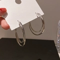 Detail of silver double hoop earrings with a polished finish on white display card - 21# Silver Earring Post - Silver - Multi-Layer Hoop