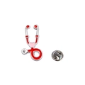 Broche stéthoscope en émail rouge avec cœur rose et finition argentée pour soignants - Base Argent Rouge