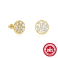 Sparkling gold S925 sterling silver geometric round stud earrings with pave-set zircons - Round Cluster / Gold