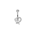 Silver stainless steel navel ring with heart and star patterns and inlaid white zircons - XY-17 Intertwined Heart and Star