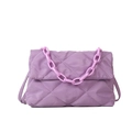 Chic purple quilted shoulder bag with rhombus stitching and stylish plastic chain strap - Purple