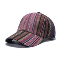 Bohemian style colorful woven baseball cap with ethnic geometric stripes and curved brim - 56cm-60cm / Red and Green Geometric Texture (C)