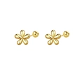 Golden frosted flower stud earrings with secure ball back closure for women - Gold 3D Flower Screw Ball (Single)