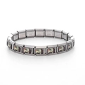 Macro shot of Italian style stainless steel charm bracelet links featuring cat patterns - 0458 - Cartoon Cat Chapter 1